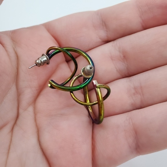 Rainbow Earrings Hoops Pierced Swirl Blue Green Sm‎ - Picture 5 of 6